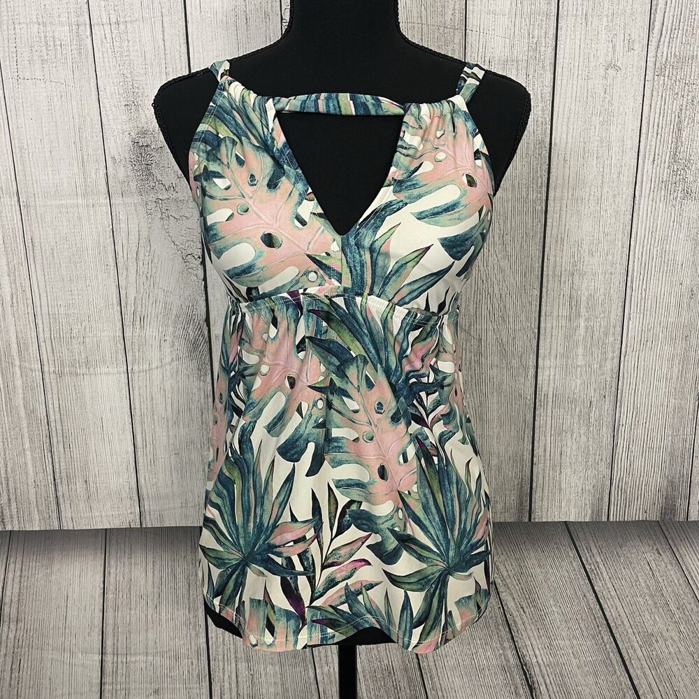 Alex Marie Swimsuit Top Women's Small Ruched Halter Tankini Multicolor Floral